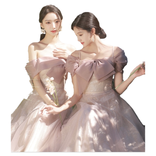 粉色伴娘服2025新款冬季平时可穿高级感小众婚礼姐妹团晚礼服裙女