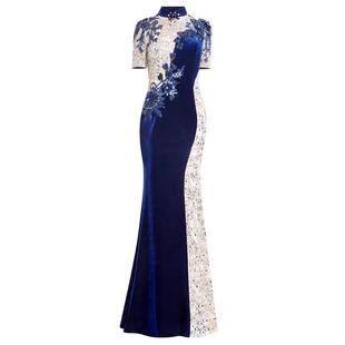 创意狐晚礼服2025新款改良旗袍高端宴会礼服长款主持人演出服长裙