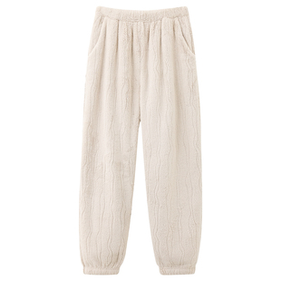 芬腾可安珊瑚绒睡裤男士男款冬季加厚加绒大码米白家居裤子秋冬天