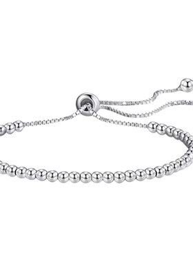 皇家莎莎S925银圆珠手链可调节冷淡风简约百搭串珠细手环手饰女