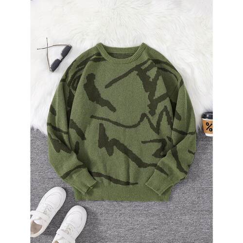 S 98713 Trendy Jacquard Knit Sweater 潮流提花毛衣 跨境代发