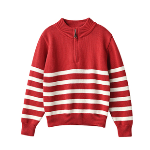 全棉棉线毛衣 儿童半高拉链针织衫 男女童条纹上衣 中大童 秋童装