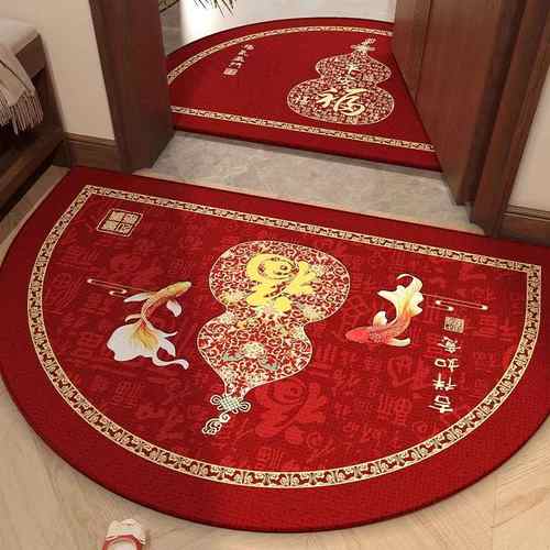 2025新款半圆地毯红色开运门垫防滑耐脏蹭土垫入户门地垫圈绒脚垫