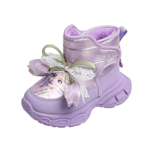 冬季女童2025加绒雪地靴软底防滑齿中大童保暖棉鞋东三省加厚棉鞋