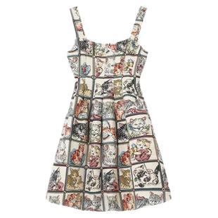 背带裙夏季女2024新款设计感小众法式复古印花收腰无袖a字连衣裙