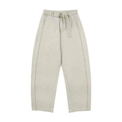 AWRB美式复古腰带款石磨阔腿拖地休闲裤宽男女松直筒弯刀裤潮牌