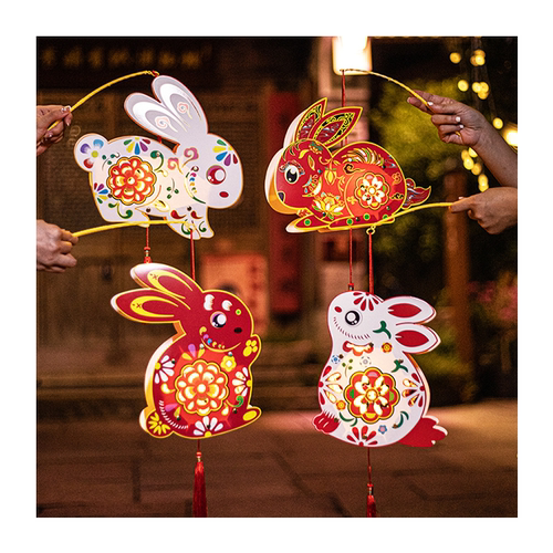 幼儿园手工diy材料中国风复古纸灯笼六一儿童手提发光玉兔年花灯