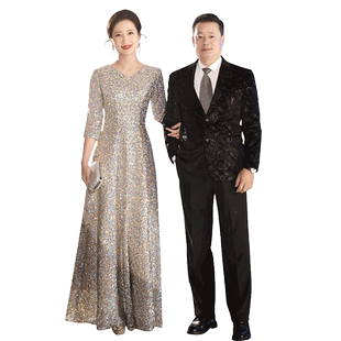 高端亮片晚礼服裙女高级感年会主持人气质高贵婚礼妈妈婚宴装长袖