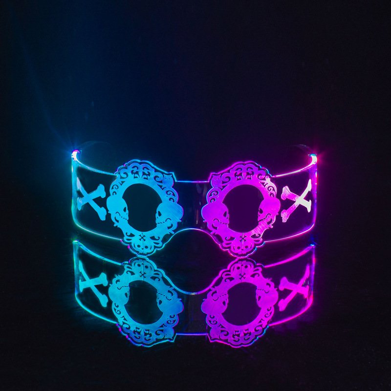 新款圣诞万圣节七彩LED发光眼镜酒吧南瓜派对科幻面罩骷髅