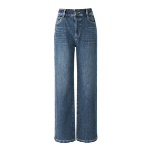 娅丽达加绒高弹力直筒牛仔裤女2025冬季新款遮肉显瘦窄版阔腿长裤