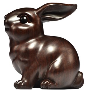 黑檀实木小兔子摆件木制雕刻十二生肖木头兔吉祥物装饰木质工艺品