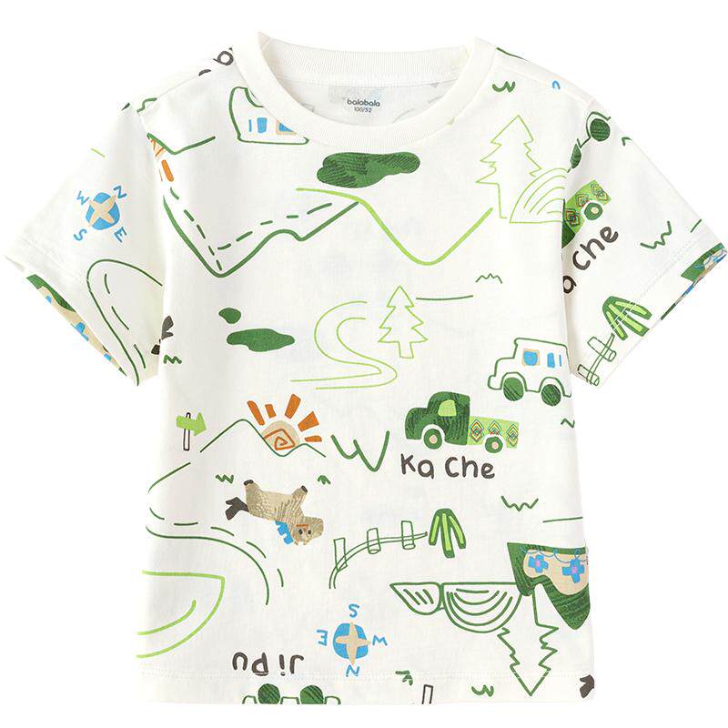 巴拉巴拉童装短袖t恤男女童2026新夏纯棉户外清新卡通满印上衣