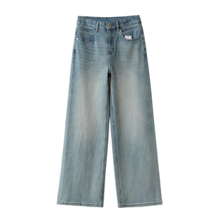 春款水洗牛仔裤 女士四面弹直筒裤 简约百搭休闲长裤子 女装