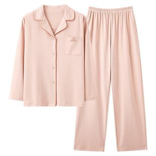 睡衣女2025新款春秋季纯棉长袖简约大码全棉夏季可外穿家居服套装