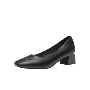 大东黑色高跟鞋女秋冬2025新款女鞋通勤面试鞋中跟浅口粗跟单鞋女
