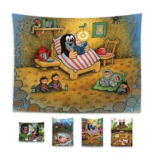 宿舍房间改造墙纸背景墙挂布鼹鼠的故事挂布装饰布主卧床头挂布