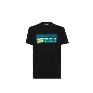 DSQUARED2/D2次方 男士纯色印花图案圆领时尚T恤