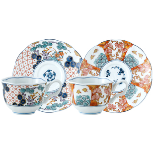 日本进口古伊万里陶瓷马克杯 日式染锦咖啡杯碟宫廷风水杯礼盒装