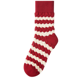 女暗红色棉袜本命年10A抗菌中筒袜新年新婚秋冬长袜打底袜子礼盒