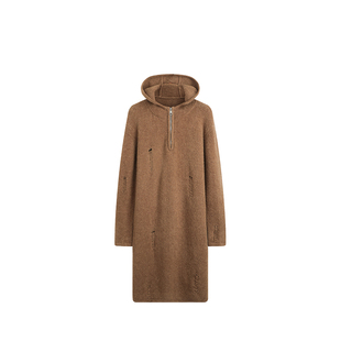 小小大星球童装 梨落咖长款连帽针织衫 秋冬女童气质韩版毛衣外套