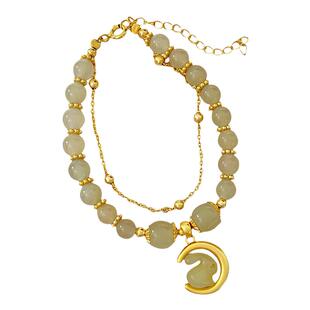 新加坡Chomel Kinsey925纯银玉兔和田玉手链女生肖兔年本命年手串