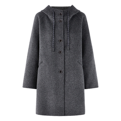 秋水伊人简约连帽毛呢外套女大衣