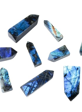 天然水晶柱拉长石四棱柱强蓝光月光石四方柱原石摆件