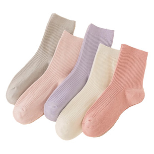 诸暨白色袜子女款秋冬季新疆棉抗起球中筒袜女士吸汗防臭运动长袜