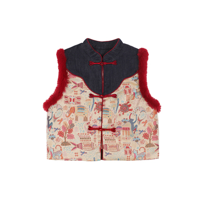 小O爸男婴童 宝宝红色马甲2026新款冬装盘扣婴儿新中式夹棉拜年服