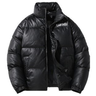 冬季PU皮羽绒服男士韩版宽松300斤特大码立领加厚青少年潮牌棉服