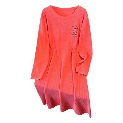 特大码刺绣毛衣裙女秋针织连衣裙