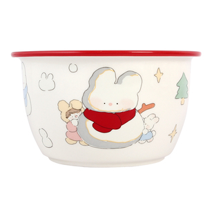 蓝莲花碗餐具家用新款高颜值圣诞雪人陶瓷碗饭碗餐盘碗碟套装汤碗