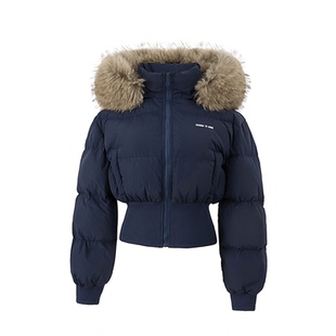 STN连帽大毛领2025冬季新款收腰羽绒服外套女90白鸭绒加厚短款