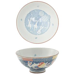 美浓烧亲子饭碗日本进口餐具一家三口家用日式高脚釉下彩陶瓷碗