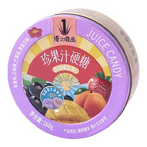 优之唯品珍果汁维C硬糖168g铁盒装混合水果味糖网红休闲零食批发