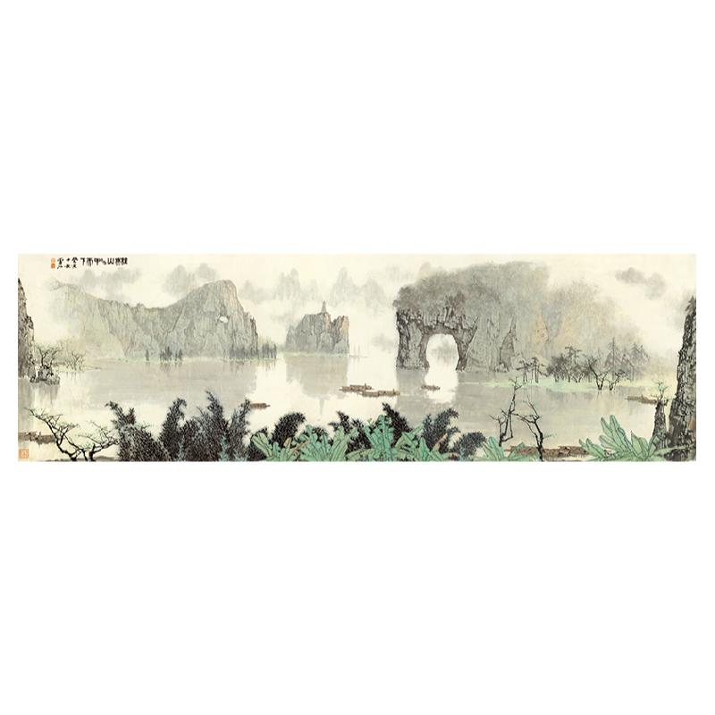 白雪石 桂林山水画 青绿山水巨幅国画横幅客厅餐厅微喷复制装饰画