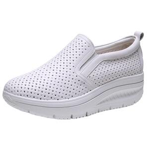 【开春特价】吉祥鸟真皮透气女鞋镂空百搭厚底松糕一脚蹬休闲0803