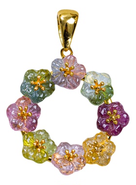 衣锦媚行S925镀金碧玺花朵吊坠