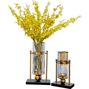 轻奢花瓶高级感玻璃透明插花摆件客厅玄关电视柜餐桌面奢华装饰品