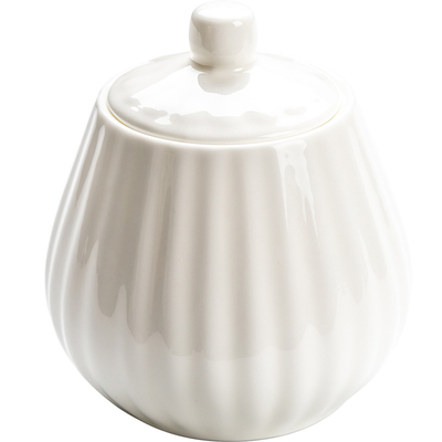 纯白浮雕带盖欧式骨瓷咖啡储物罐