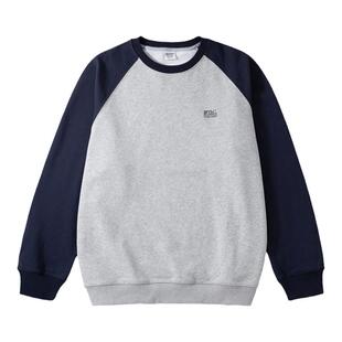 苏打汽水工作室春季休闲圆领拼接美拉蓝穿搭卫衣男女款插肩袖外套