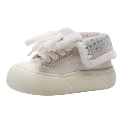 鲁鲁蛋 配阔腿裤的鞋子女2025新款爆款冬厚底板鞋加绒二棉面包鞋