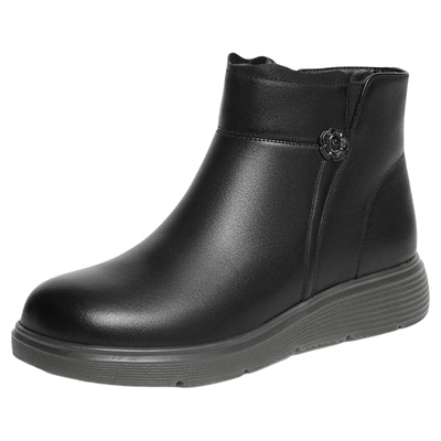 红蜻蜓妈妈鞋真皮软底中老年棉鞋