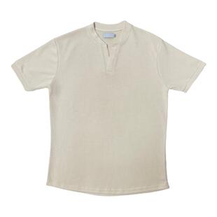 碧舍亨利领开衩螺纹T恤衫男士纯色休闲宽松潮流短袖韩系上衣春夏