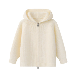 雅鹿女童毛衣外套儿童春装保暖针织衫内搭大童女孩白色连帽打底衫