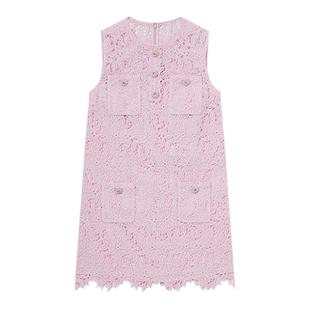 【赵丽颖同款】self-portrait 春夏粉红色甜美无袖蕾丝连衣裙