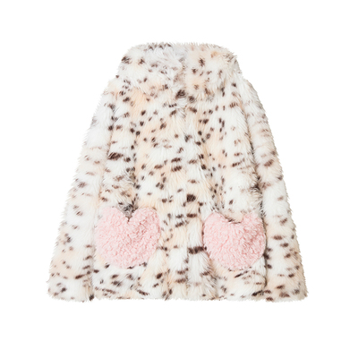 Uena豹纹兔耳朵连帽环保皮草