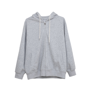 荒荒家贴章小猫连帽卫衣外套2026春秋新款灰色抽绳减龄宽松开衫女