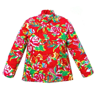 民族风东北大花布棉袄棉裤加厚保暖羽绒绵修身冬男女外套新娘棉服