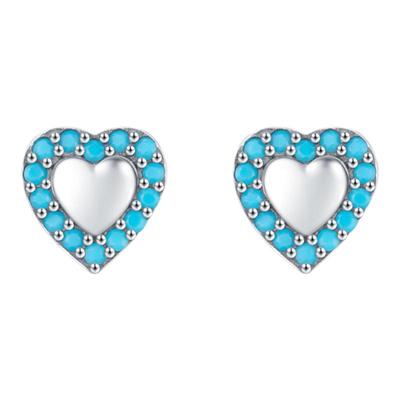 摩典925纯银复古绿松石爱心耳钉